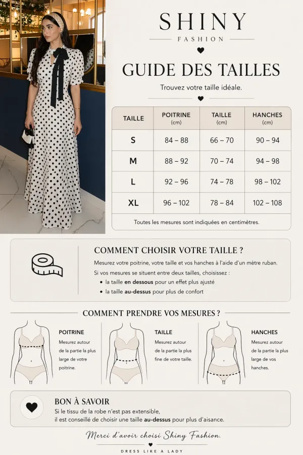 Black Polka - Robe blanche à pois noirs avec nœud noir
