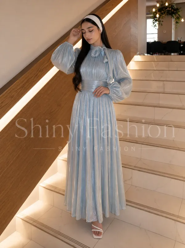 Moonlight Lady - Robe Longue Plissée Lumière Céleste
